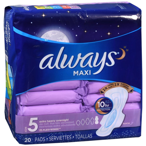 Always Maxi Pads Extra Heavy Overnight - 20 EA