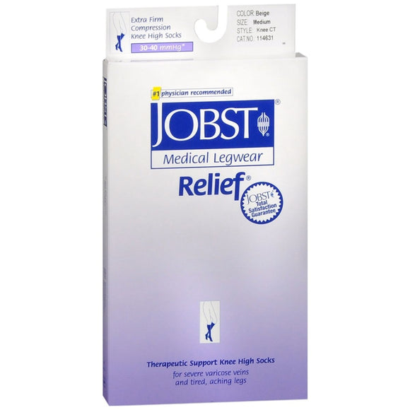 JOBST Relief Therapeutic Support Knee High Socks Extra Firm Compression Closed Toe Medium Beige - 1 PR