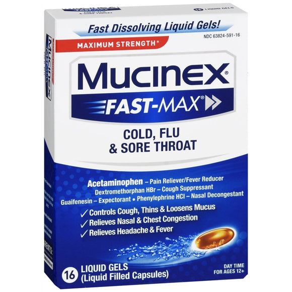 Mucinex Fast-Max Cold, Flu & Sore Throat Liquid Gels 16 Cp