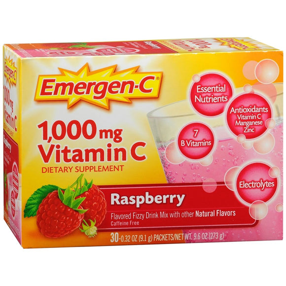 Emergen-C Vitamin C Fizzy Drink Mix 1000 mg Packets Raspberry - 30 EA