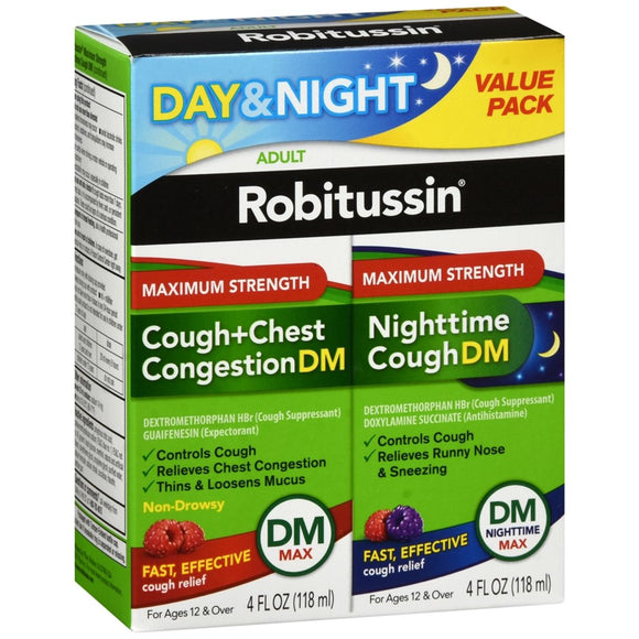 Robitussin Adult Cough+Chest Congestion DM & Nighttime Cough DM Liquid - 8 OZ