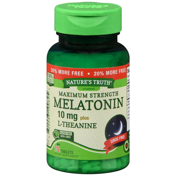 Nature's Truth Melatonin 10 mg plus L-Theanine Tablets Maximum Strength - 72 TB