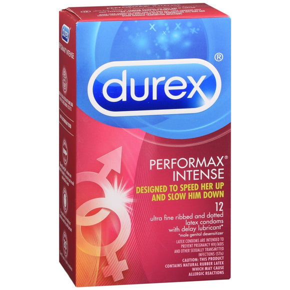 Durex Performax Intense Lubricated Ultra Fine Ribbed Latex Condoms - 12 EA