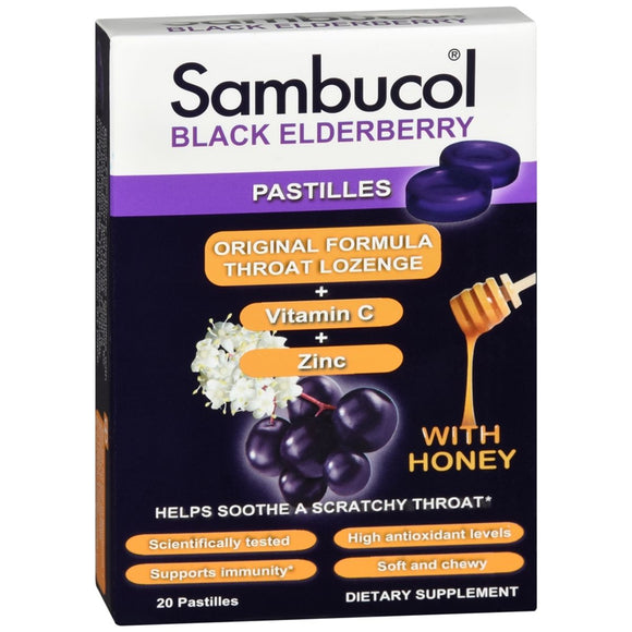 Sambucol Black Elderberry Pastilles with Honey - 20 EA