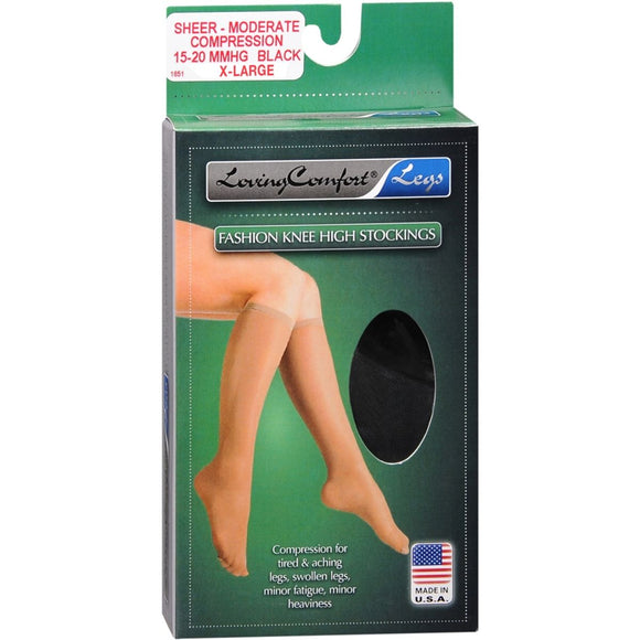 Loving Comfort Legs Fashion Knee High Stockings Moderate Compression Black X-Large 1 PR