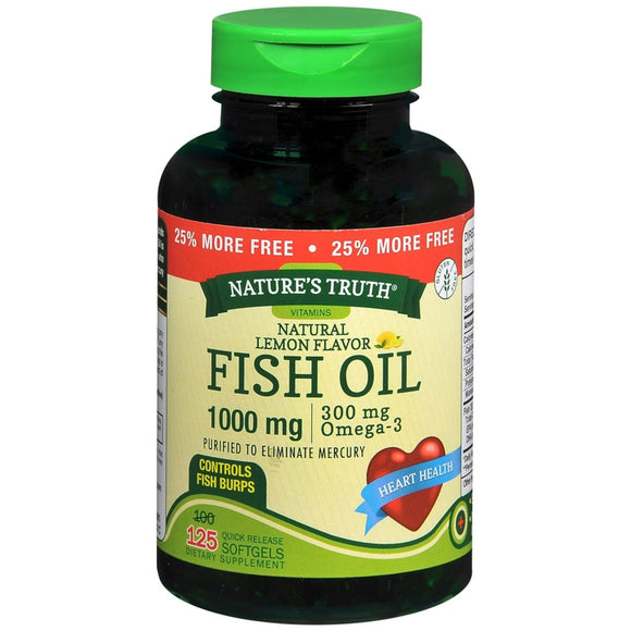 Nature's Truth Natural Lemon Flavor Fish Oil 1000 mg Quick Release Softgels - 125 CP