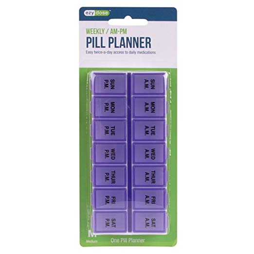 Weekly AM/PM Pill Planner, Medium, Colors May Vary