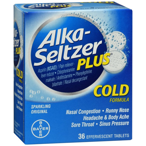 Alka-Seltzer Plus Cold Formula Effervescent Tablets Sparkling Original - 36 TB