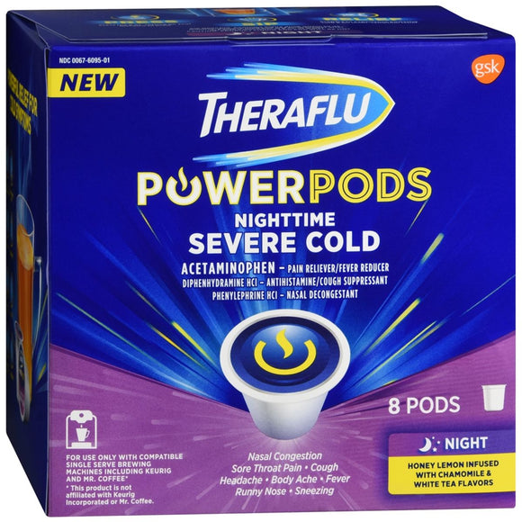 Theraflu Nighttime Severe Cold Power Pods Honey Lemon Infused with Chamomile & White Tea Flavors - 8 EA