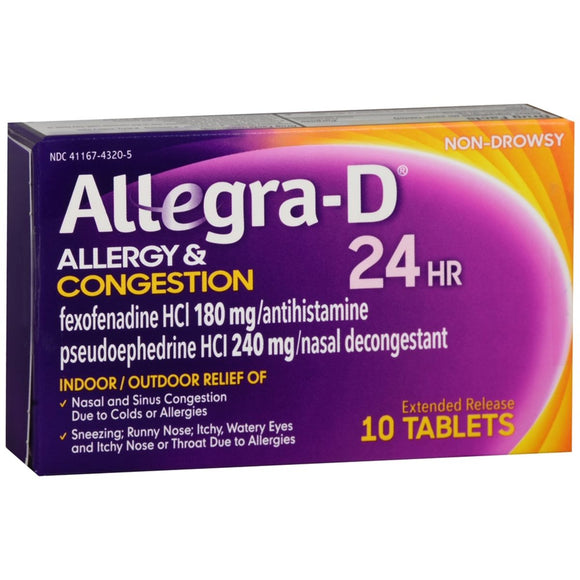 Allegra D 24 Hour Allergy & Congestion Extended Release Tablets - 10 TB