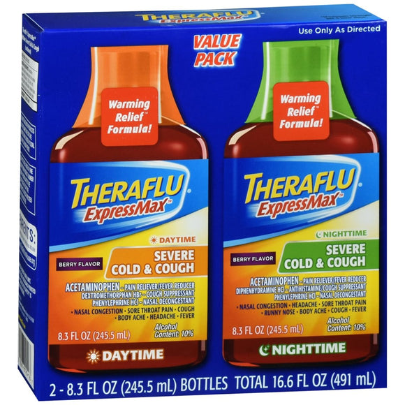 Theraflu ExpressMax Daytime & Nighttime Severe Cold & Cough Liquid Berry Flavor - 16.6 OZ