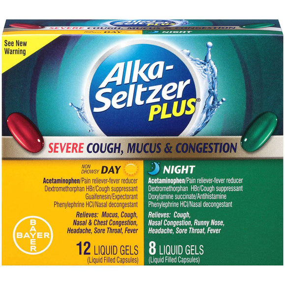 Alka Seltzer Plus Severe Cough, Mucus & Congestion, Day/Night, Liquid Gels, 20ct