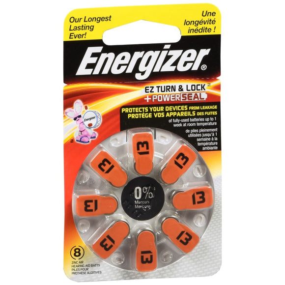 Energizer EZ Turn & Lock Power Seal Hearing Aid Batteries Size 13 - 8 EA