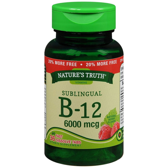 Nature's Truth Sublingual B-12 6000 mcg Fast Dissolve Tabs Natural Berry Flavor - 36 TB